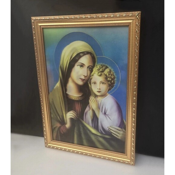 Vintage Madonna And Child Lenticular Print Jesus And Mary 3D Framed 15"  x 12" - Picture 6 of 12